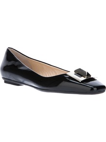 Embellished Pump - predominant colour: black; occasions: casual, work; material: leather; heel height: flat; toe: square toe; style: ballerinas / pumps; finish: patent; pattern: plain; embellishment: chain/metal