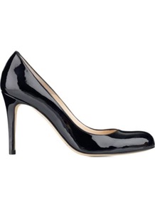 Shilo Mid Heel Leather Courts - predominant colour: black; occasions: evening, work; material: leather; heel height: high; heel: stiletto; toe: round toe; style: courts; finish: patent; pattern: plain