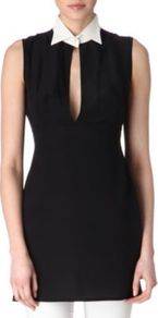 Contrast Collar Top - neckline: shirt collar/peter pan/zip with opening; pattern: plain; sleeve style: sleeveless; length: below the bottom; predominant colour: black; occasions: evening; style: top; fibres: silk - 100%; fit: tight; sleeve length: sleeveless; texture group: jersey - clingy; pattern type: fabric