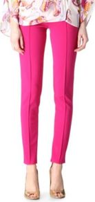 Skinny Trousers - pattern: plain; waist: mid/regular rise; predominant colour: hot pink; occasions: casual, evening, work; length: ankle length; fibres: polyester/polyamide - stretch; hip detail: fitted at hip (bottoms); fit: slim leg; pattern type: fabric; texture group: jersey - stretchy/drapey; style: standard