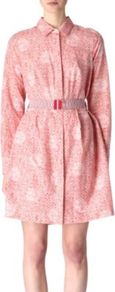 Jamie Printed Dress - style: shirt; length: mid thigh; neckline: shirt collar/peter pan/zip with opening; fit: fitted at waist; waist detail: belted waist/tie at waist/drawstring; predominant colour: pink; occasions: casual, evening, work; fibres: silk - mix; sleeve length: long sleeve; sleeve style: standard; texture group: cotton feel fabrics; pattern type: fabric; pattern size: big & busy; pattern: patterned/print