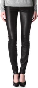 Leather Leggings - length: standard; pattern: plain; style: leggings; waist detail: elasticated waist; waist: mid/regular rise; predominant colour: black; occasions: casual, evening; fibres: leather - 100%; hip detail: fitted at hip (bottoms); texture group: leather; fit: skinny/tight leg; pattern type: fabric
