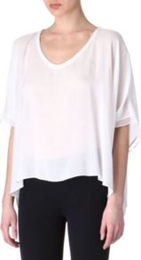 Sheer Top - neckline: v-neck; pattern: plain; predominant colour: white; occasions: casual, evening; length: standard; style: top; fibres: viscose/rayon - 100%; fit: loose; sleeve length: 3/4 length; sleeve style: standard; texture group: sheer fabrics/chiffon/organza etc.; pattern type: fabric