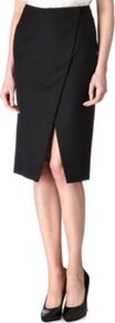 Petal Split Skirt - pattern: plain; style: wrap/faux wrap; fit: tailored/fitted; waist: high rise; predominant colour: black; occasions: evening, work; length: just above the knee; fibres: viscose/rayon - 100%; hip detail: slits at hip; pattern type: fabric; texture group: woven light midweight