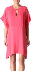 Naz Tunic Dress - style: tunic; fit: loose; pattern: plain; bust detail: ruching/gathering/draping/layers/pintuck pleats at bust; predominant colour: pink; occasions: casual, evening, work, occasion, holiday; length: just above the knee; neckline: peep hole neckline; shoulder detail: flat/draping pleats/ruching/gathering at shoulder; sleeve length: short sleeve; sleeve style: standard; texture group: silky - light; pattern type: fabric; fibres: viscose/rayon - mix