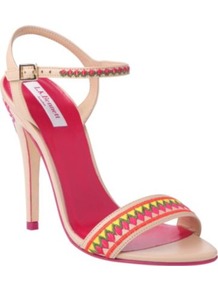 Cassia Leather Sandals - predominant colour: ivory; occasions: casual, evening, occasion, holiday; material: leather; heel height: high; embellishment: embroidered; ankle detail: ankle strap; heel: stiletto; toe: open toe/peeptoe; style: strappy; trends: fluorescent, modern geometrics; finish: fluorescent; pattern: patterned/print