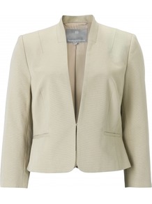 Camellia Jacket - pattern: plain; style: single breasted blazer; predominant colour: stone; occasions: evening, work, occasion; length: standard; fit: tailored/fitted; fibres: cotton - 100%; sleeve length: 3/4 length; sleeve style: standard; texture group: cotton feel fabrics; collar break: medium; pattern type: fabric