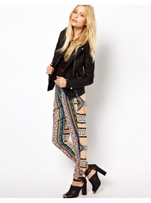 Drape Trouser In Moroccan Print - length: standard; waist detail: elasticated waist; waist: mid/regular rise; occasions: casual, evening, work, holiday; fibres: polyester/polyamide - 100%; hip detail: added detail/embellishment at hip; predominant colour: multicoloured; trends: statement prints, modern geometrics; fit: slim leg; pattern type: fabric; pattern size: big & busy; pattern: patterned/print; texture group: jersey - stretchy/drapey; style: standard
