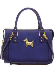 Bowler Bag With Scotty Dog Fitting - predominant colour: royal blue; occasions: casual, work, holiday; type of pattern: standard; style: bowling; length: handle; size: standard; material: faux leather; pattern: plain; finish: plain; embellishment: chain/metal