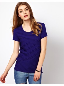 Jersey Shell Top With Pleating - neckline: round neck; pattern: plain; bust detail: ruching/gathering/draping/layers/pintuck pleats at bust; predominant colour: navy; occasions: casual, work; length: standard; style: top; fibres: viscose/rayon - stretch; fit: body skimming; sleeve length: short sleeve; sleeve style: standard; pattern type: fabric; texture group: jersey - stretchy/drapey
