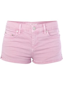 Leggy Pop Mini Shorts - pattern: plain; style: shorts; length: short shorts; waist: mid/regular rise; predominant colour: pink; fibres: cotton - stretch; texture group: denim; occasions: holiday; fit: slim leg; pattern type: fabric