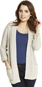 Short Stitch Edge To Edge Cardigan - pattern: plain; length: below the bottom; neckline: collarless open; style: open front; predominant colour: stone; occasions: casual, work; fibres: acrylic - mix; fit: loose; sleeve length: long sleeve; sleeve style: standard; texture group: knits/crochet; pattern type: knitted - other; pattern size: standard