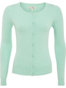 Mint Green Crew Neck Cardigan - neckline: round neck; pattern: plain; predominant colour: pistachio; occasions: casual; length: standard; style: standard; fibres: cotton - mix; fit: slim fit; sleeve length: long sleeve; sleeve style: standard; texture group: knits/crochet; pattern type: knitted - fine stitch