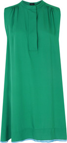 6246 Liv Emerald Dress - style: trapeze; fit: loose; pattern: plain; sleeve style: sleeveless; predominant colour: emerald green; occasions: casual, evening; length: just above the knee; fibres: silk - 100%; neckline: crew; sleeve length: sleeveless; texture group: silky - light; pattern type: fabric; pattern size: standard