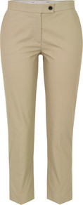 3085 Quentin Beige Cropped Trousers - pattern: plain; waist: mid/regular rise; predominant colour: camel; occasions: casual, work, holiday; length: ankle length; style: chino; fibres: cotton - stretch; fit: slim leg; pattern type: fabric; pattern size: standard; texture group: woven light midweight