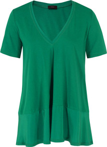 0703 Ada Emerald Top - neckline: low v-neck; pattern: plain; length: below the bottom; predominant colour: emerald green; occasions: casual, evening; style: top; fibres: cotton - 100%; fit: loose; sleeve length: short sleeve; sleeve style: standard; pattern type: fabric; pattern size: standard; texture group: jersey - stretchy/drapey