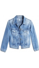 Denny Shrunken Classic Denim Jacket Mih - pattern: plain; bust detail: added detail/embellishment at bust; length: cropped; style: denim; fit: slim fit; predominant colour: denim; occasions: casual; fibres: cotton - 100%; collar: shirt collar/peter pan/zip with opening; sleeve length: 3/4 length; sleeve style: standard; texture group: denim; collar break: high; pattern type: fabric