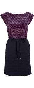 Veronica Dot System Mini Stripe T Shirt Dress Marc Mar - style: shift; length: mid thigh; neckline: round neck; sleeve style: capped; fit: tailored/fitted; shoulder detail: contrast pattern/fabric at shoulder; waist detail: belted waist/tie at waist/drawstring; secondary colour: true red; predominant colour: navy; occasions: casual; fibres: silk - mix; sleeve length: sleeveless; texture group: silky - light; pattern type: fabric; pattern size: small & light; pattern: patterned/print