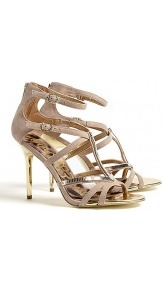 Nude Alena Suede Sandals - predominant colour: stone; occasions: evening, occasion, holiday; material: leather; heel height: high; ankle detail: ankle strap; heel: stiletto; toe: open toe/peeptoe; style: strappy; trends: metallics; finish: plain; pattern: plain; embellishment: chain/metal