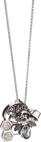Skull And Bee Pendant Necklace - predominant colour: silver; occasions: casual, evening, work, occasion; style: pendant; length: long; size: standard; material: chain/metal; trends: metallics; finish: plain; embellishment: crystals