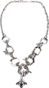 Hexagon And Bee Skull Necklace - predominant colour: silver; occasions: evening, work, occasion; style: pendant; length: mid; size: large/oversized; material: chain/metal; trends: metallics; finish: metallic; embellishment: jewels