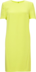 Sculptured Crepe Dress - style: shift; pattern: plain; predominant colour: yellow; occasions: evening, work, occasion; length: just above the knee; fit: straight cut; fibres: polyester/polyamide - 100%; neckline: crew; back detail: longer hem at back than at front; sleeve length: short sleeve; sleeve style: standard; texture group: crepes; trends: fluorescent; pattern type: fabric