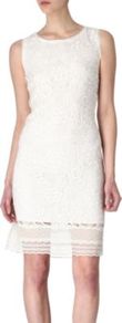 Jette Floral Lace Dress - style: shift; fit: tailored/fitted; pattern: plain; sleeve style: sleeveless; waist detail: fitted waist; predominant colour: white; occasions: evening, occasion; length: just above the knee; fibres: viscose/rayon - 100%; neckline: crew; sleeve length: sleeveless; texture group: lace; pattern type: fabric; embellishment: lace