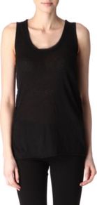Open Back Sleeveless Top - neckline: round neck; pattern: plain; sleeve style: sleeveless; style: vest top; predominant colour: black; occasions: casual; length: standard; fibres: cotton - mix; fit: body skimming; back detail: crossover; sleeve length: sleeveless; texture group: cotton feel fabrics; pattern type: fabric