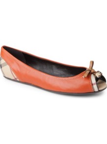 Haymarket Romsey Leather Pumps - predominant colour: bright orange; occasions: casual, evening, work; material: leather; heel height: flat; toe: open toe/peeptoe; style: ballerinas / pumps; trends: statement prints; finish: plain; pattern: plain; embellishment: bow