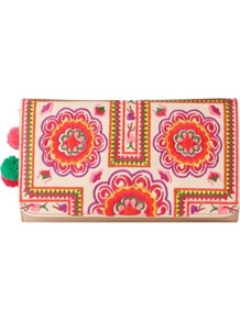 Tuk Tuk Clutch - predominant colour: nude; occasions: casual; style: clutch; length: hand carry; size: small; material: fabric; embellishment: embroidered; finish: plain; pattern: patterned/print