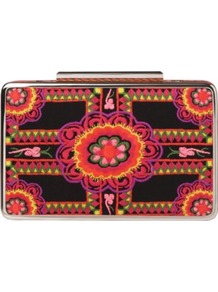 Cherry Box Clutch - predominant colour: black; occasions: evening; style: clutch; length: hand carry; size: small; material: fabric; embellishment: embroidered; finish: plain; pattern: patterned/print