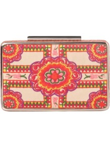 Cherry Box Clutch - predominant colour: blush; occasions: evening; style: clutch; length: hand carry; size: small; material: fabric; embellishment: embroidered; finish: plain; pattern: patterned/print