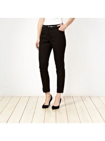 Black Belted Circle Jacquard Trousers - pattern: plain; waist detail: belted waist/tie at waist/drawstring; waist: mid/regular rise; predominant colour: black; occasions: evening, work; length: ankle length; fibres: cotton - stretch; fit: slim leg; pattern type: fabric; pattern size: standard; texture group: other - light to midweight; style: standard