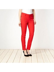 Red Animal Jacquard Skinny Jeans - style: skinny leg; length: standard; pocket detail: traditional 5 pocket; waist: mid/regular rise; predominant colour: true red; occasions: casual, evening; fibres: cotton - stretch; pattern type: fabric; pattern size: small & light; pattern: animal print; texture group: brocade/jacquard