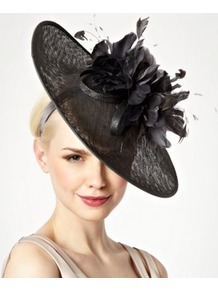 Light Grey Floral Feather Wreath Fascinator - predominant colour: charcoal; occasions: evening, occasion; type of pattern: standard; style: fascinator; size: large; material: sinamay; embellishment: feather; pattern: plain