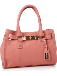 Designer Light Peach Grained Leather Mini Tote Bag - predominant colour: pink; occasions: casual, evening, work; type of pattern: standard; style: tote; length: handle; size: small; material: leather; pattern: plain; finish: plain