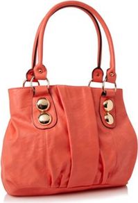 Coral Gemhill Faux Leather Shoulder Bag - predominant colour: coral; occasions: casual, work, holiday; type of pattern: standard; style: shoulder; length: shoulder (tucks under arm); size: standard; material: faux leather; embellishment: studs; pattern: plain; finish: plain