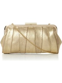 Champagne Suede Buffyina Pleated Detail Clutch Bag - predominant colour: champagne; occasions: evening, occasion; type of pattern: standard; style: clutch; length: hand carry; size: standard; material: suede; pattern: plain; trends: metallics; finish: metallic; embellishment: chain/metal