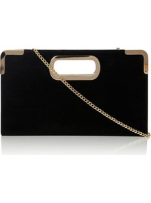 Black Suede Evies Suede Metal Trimmed Handle Box Clutch Bag - predominant colour: black; occasions: evening, occasion; style: clutch; length: handle; size: small; material: suede; pattern: plain; finish: plain; embellishment: chain/metal