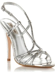 Silver Leather Heather Strappy Metallic Heeled Sandal - predominant colour: silver; secondary colour: silver; occasions: evening, occasion, holiday; material: leather; heel height: high; ankle detail: ankle strap; heel: stiletto; toe: open toe/peeptoe; style: strappy; trends: metallics; finish: metallic; pattern: plain