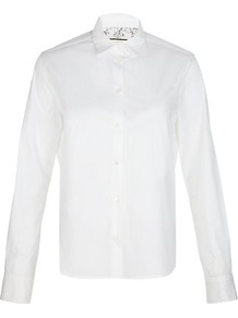 Lace Cuff Shirt - neckline: shirt collar/peter pan/zip with opening; pattern: plain; style: shirt; predominant colour: white; occasions: casual, work; length: standard; fibres: cotton - 100%; fit: tailored/fitted; sleeve length: long sleeve; sleeve style: standard; pattern type: fabric; pattern size: standard; texture group: jersey - stretchy/drapey