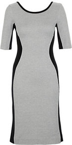 Summer Piqué Dress - neckline: round neck; fit: tight; style: bodycon; waist detail: fitted waist; predominant colour: light grey; occasions: evening, work; length: on the knee; fibres: cotton - 100%; sleeve length: short sleeve; sleeve style: standard; trends: glamorous day shifts; pattern type: fabric; pattern size: standard; pattern: colourblock; texture group: jersey - stretchy/drapey