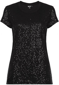 Sequin Tee - neckline: round neck; pattern: plain; style: t-shirt; predominant colour: black; occasions: casual, evening, occasion; length: standard; fibres: cotton - 100%; fit: straight cut; sleeve length: short sleeve; sleeve style: standard; pattern type: fabric; pattern size: small & light; texture group: jersey - stretchy/drapey; embellishment: sequins