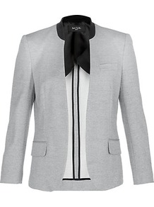 Piqué Buttonless Jacket - pattern: plain; style: single breasted blazer; collar: standard lapel/rever collar; predominant colour: light grey; occasions: evening, work; length: standard; fit: tailored/fitted; fibres: polyester/polyamide - 100%; waist detail: fitted waist; sleeve length: long sleeve; sleeve style: standard; texture group: cotton feel fabrics; collar break: low/open; pattern type: fabric; pattern size: small & light