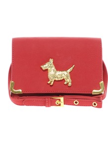 Across Body Bag With Scotty Dog Fitting - predominant colour: true red; secondary colour: gold; occasions: casual, evening, work; type of pattern: standard; style: messenger; length: across body/long; size: mini; material: faux leather; pattern: plain; finish: plain; embellishment: chain/metal