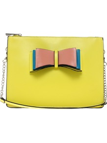 Across Body Bow Bag With Detachable Strap - secondary colour: blush; predominant colour: primrose yellow; occasions: casual, evening, occasion, holiday; type of pattern: light; style: shoulder; length: shoulder (tucks under arm); size: small; material: faux leather; finish: plain; pattern: colourblock; embellishment: bow