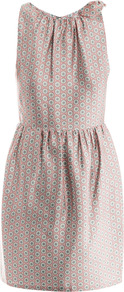 Bita Shoulder Bow Dress - style: shift; neckline: round neck; fit: fitted at waist; sleeve style: sleeveless; waist detail: twist front waist detail/nipped in at waist on one side/soft pleats/draping/ruching/gathering waist detail; predominant colour: blush; occasions: casual, occasion; length: just above the knee; fibres: silk - mix; shoulder detail: added shoulder detail; sleeve length: sleeveless; texture group: silky - light; pattern type: fabric; pattern size: standard; pattern: patterned/print