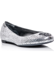 Sequin Skull Leather Flats - predominant colour: silver; occasions: casual, evening, work, occasion, holiday; material: leather; heel height: flat; embellishment: sequins; toe: round toe; style: ballerinas / pumps; trends: metallics; finish: metallic; pattern: animal print