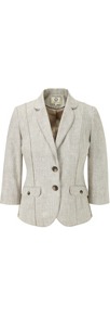 Natural Linen Jacket - pattern: plain; style: single breasted blazer; collar: standard lapel/rever collar; predominant colour: stone; occasions: casual, evening, work; length: standard; fit: tailored/fitted; fibres: linen - 100%; sleeve length: 3/4 length; sleeve style: standard; texture group: linen; collar break: medium; pattern type: fabric; pattern size: standard