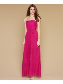 Star Dress - neckline: strapless (straight/sweetheart); pattern: plain; style: maxi dress; sleeve style: strapless; waist detail: twist front waist detail/nipped in at waist on one side/soft pleats/draping/ruching/gathering waist detail; bust detail: ruching/gathering/draping/layers/pintuck pleats at bust; predominant colour: hot pink; occasions: evening, occasion; length: floor length; fit: fitted at waist & bust; fibres: silk - 100%; sleeve length: sleeveless; texture group: silky - light; pattern type: fabric; pattern size: standard; embellishment: beading